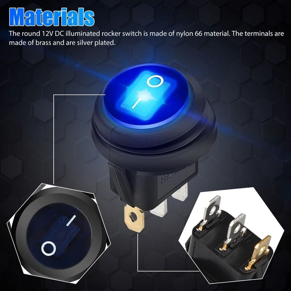 Waterproof Rocker Switch Blue LED Round ON Off Car Boat Switches 1