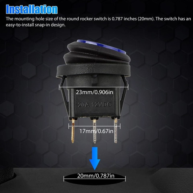 Waterproof Rocker Switch Blue LED Round ON Off Car Boat Switches 3