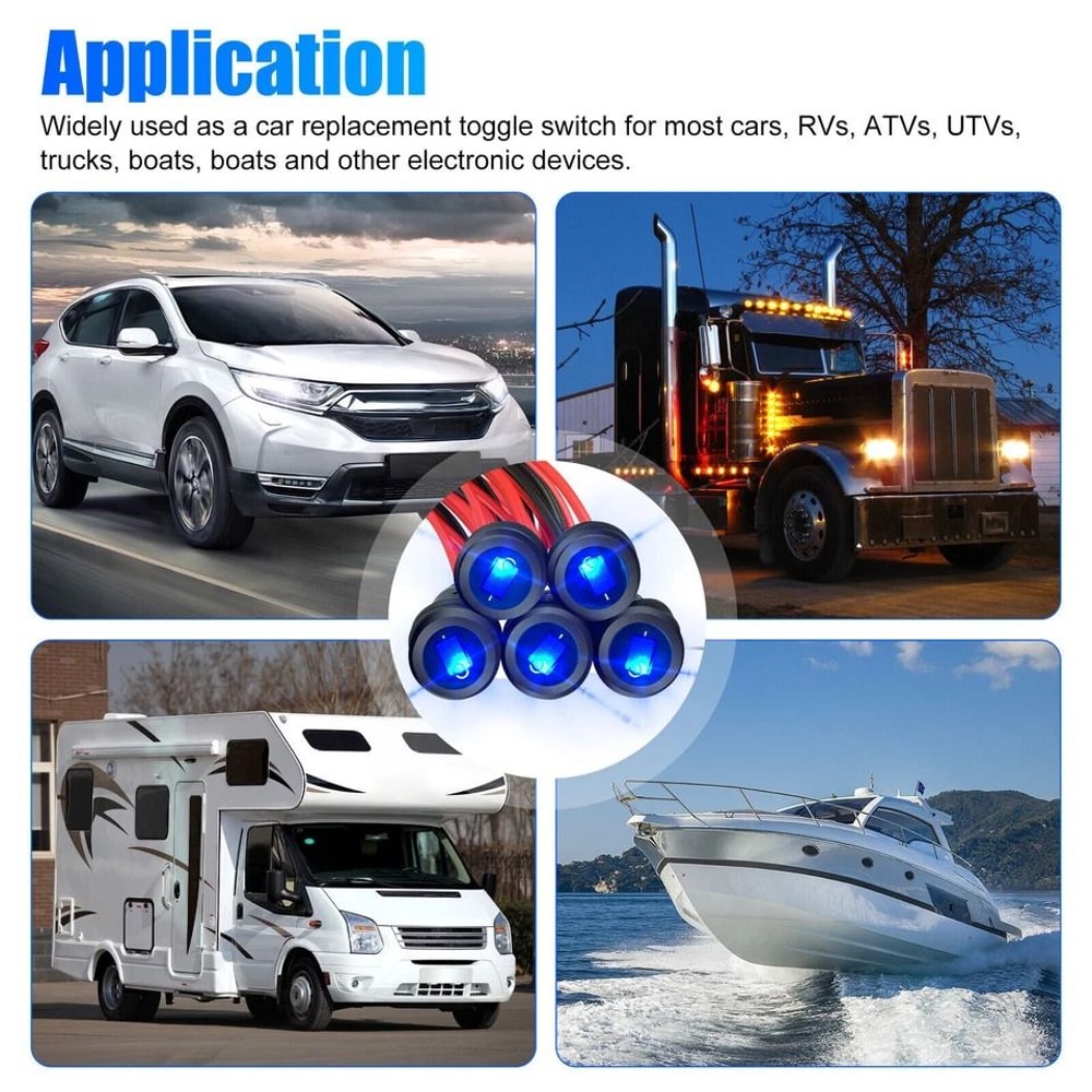 Waterproof Rocker Switch Blue LED Round ON Off Car Boat Switches 4