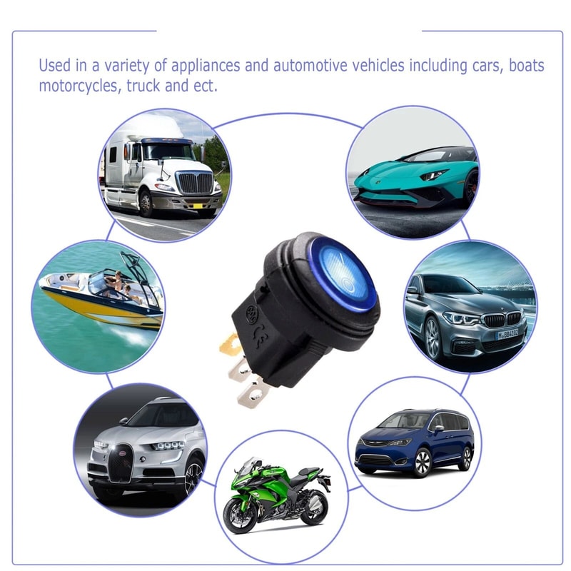 Waterproof Rocker Switch Blue LED Round ON Off Car Boat Switches 8