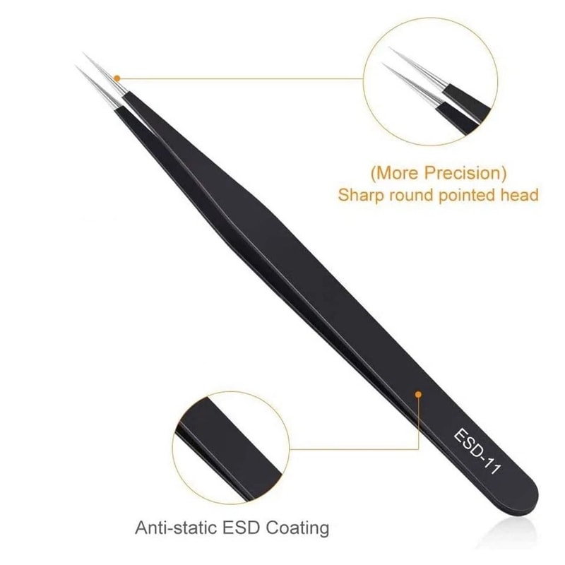 Antistatic Precision Tweezers Kit For Electronics ESD Safe Carbon Fiber Forceps For PCB Repair 1