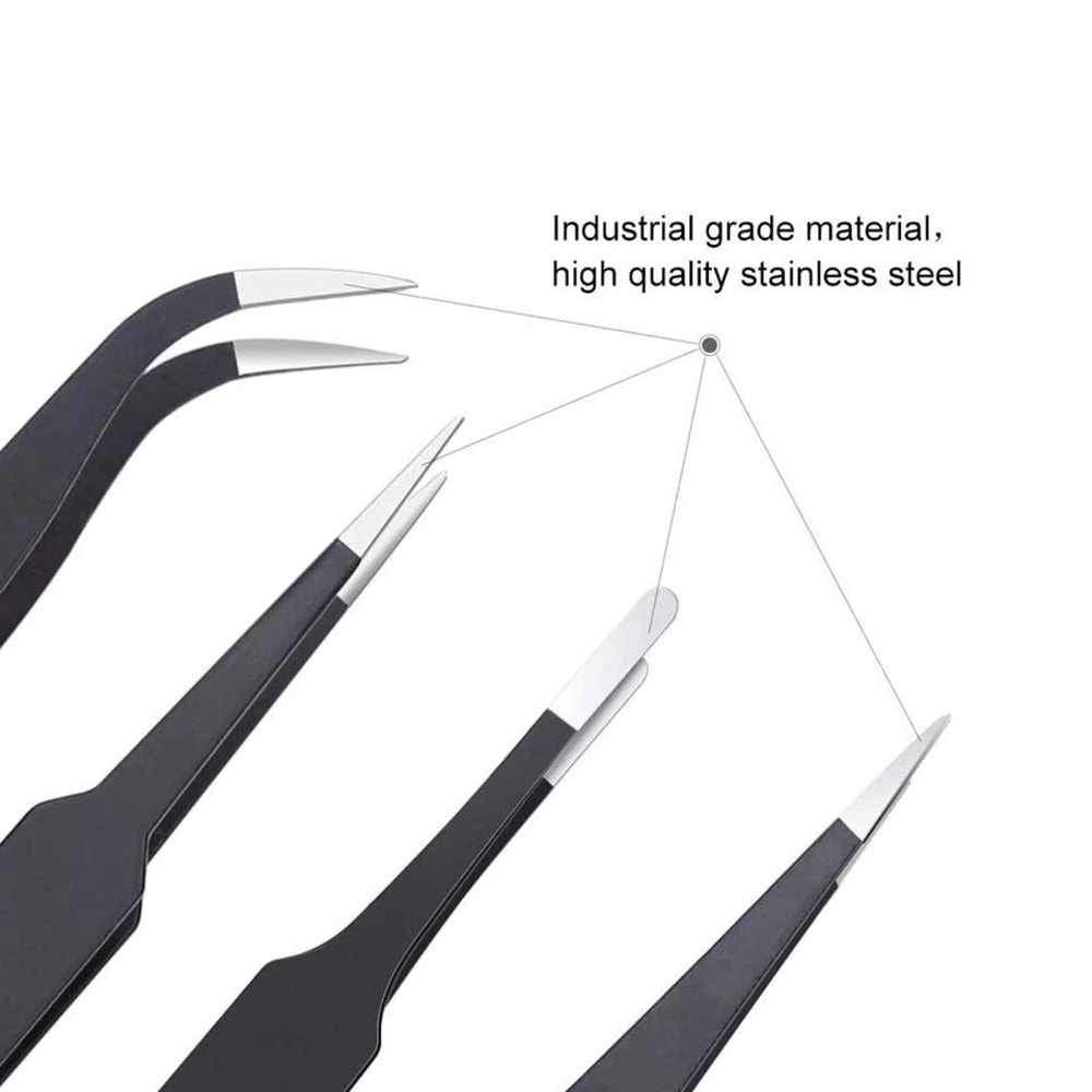 Antistatic Precision Tweezers Kit For Electronics ESD Safe Carbon Fiber Forceps For PCB Repair 2