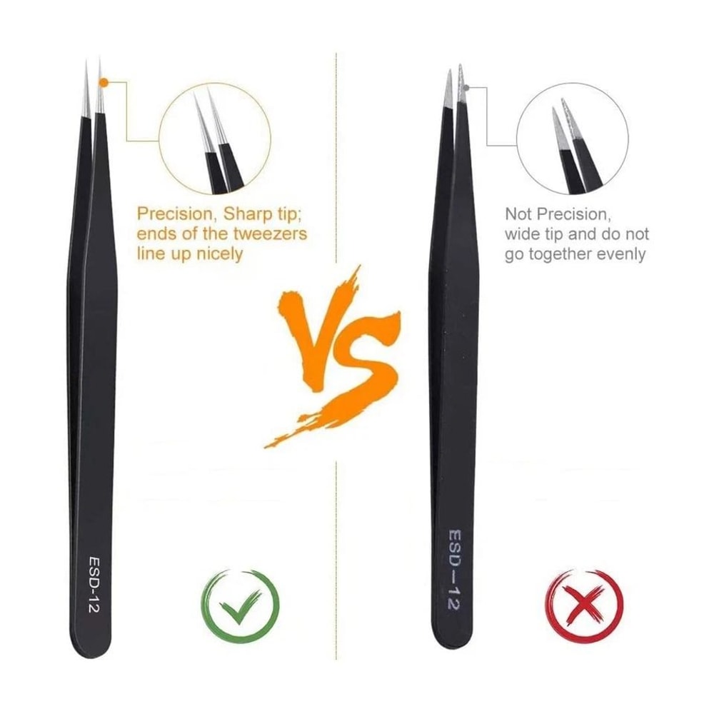 Antistatic Precision Tweezers Kit For Electronics ESD Safe Carbon Fiber Forceps For PCB Repair 3