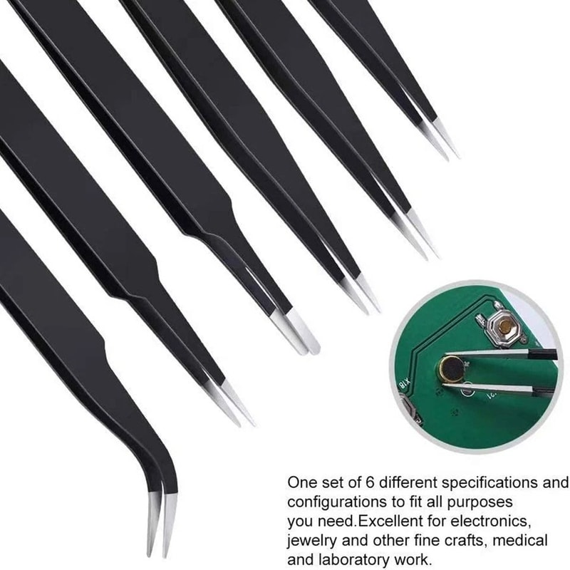 Antistatic Precision Tweezers Kit For Electronics ESD Safe Carbon Fiber Forceps For PCB Repair 4
