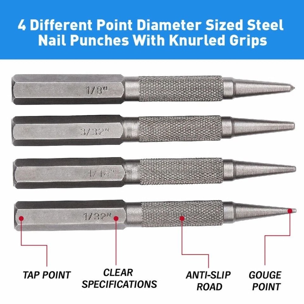 Nail Setter Center Punch Set Steel Precision Punches For Wood Metal And Plastic 2