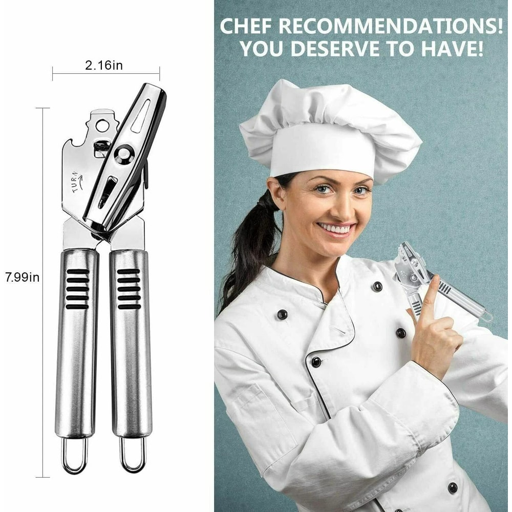 Heavy Duty Stainless Steel Manual Can Opener With Bottle Opener Soft Grip 8