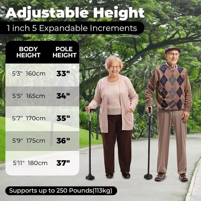 Folding Walking Cane With LED Light Adjustable Height Mobility Aid 1