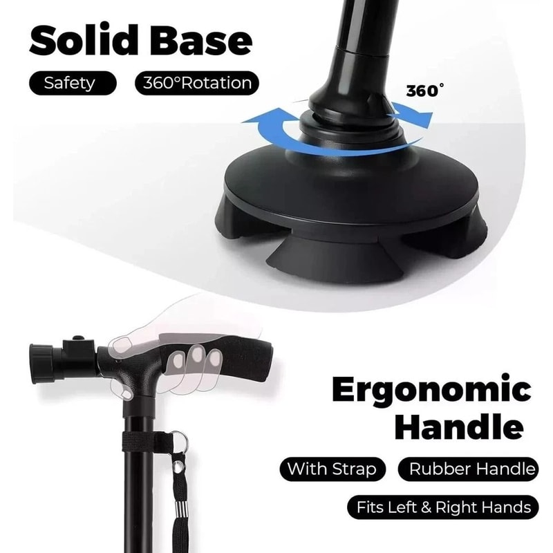 Folding Walking Cane With LED Light Adjustable Height Mobility Aid 4