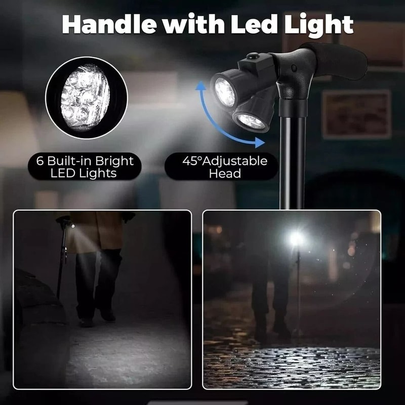 Folding Walking Cane With LED Light Adjustable Height Mobility Aid 5