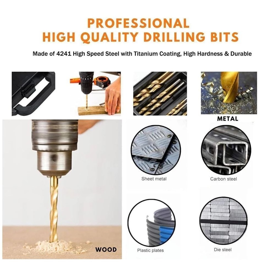 HSS Titanium Drill Bit Set For Wood Metal Plastic MultiPurpose Twist Drill Bits 5