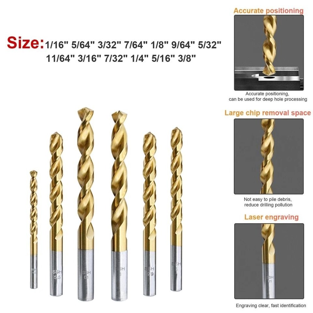 HSS Titanium Drill Bit Set For Wood Metal Plastic MultiPurpose Twist Drill Bits 8