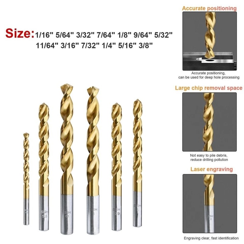 HSS Titanium Drill Bit Set For Wood Metal Plastic MultiPurpose Twist Drill Bits 8