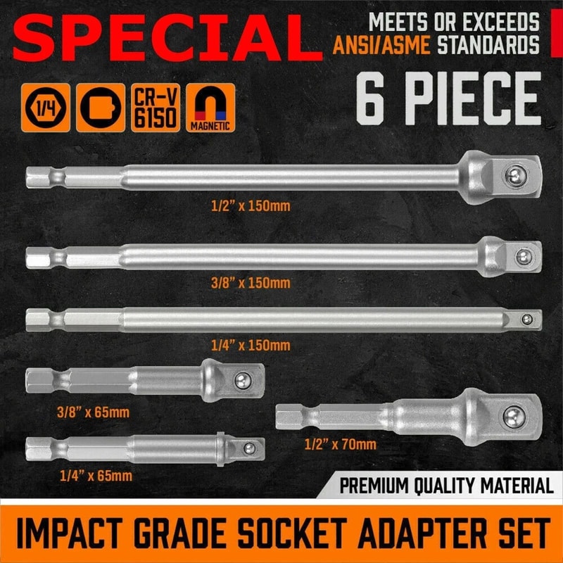 Impact Socket Adapter Set With Right Angle Drill Attachment 4