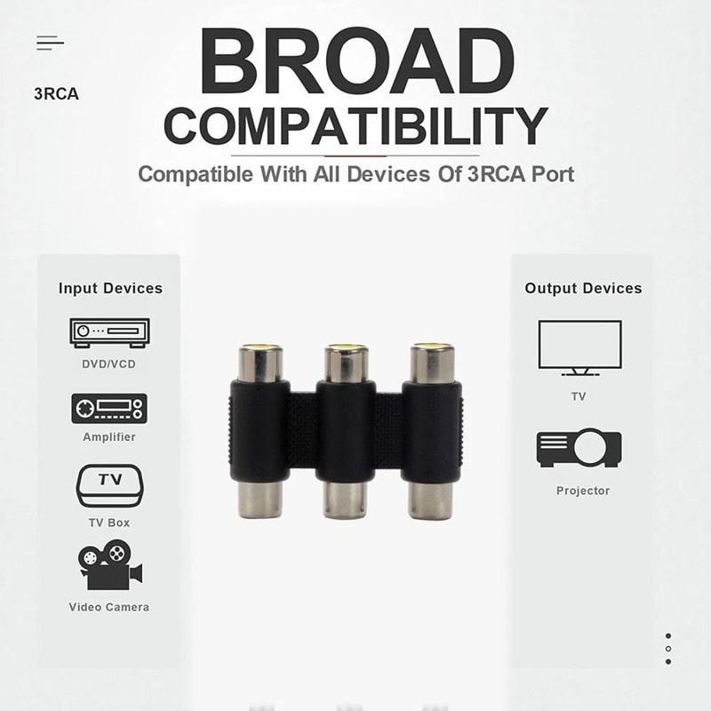 Triple RCA Female To Female Coupler For TV DVD Console RCA Adapter AV Extension Connector 3