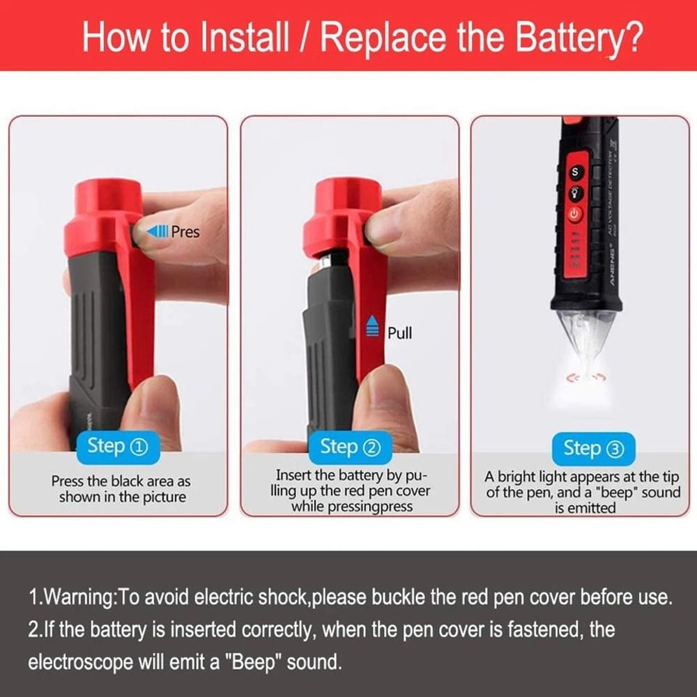 Non Contact Voltage Tester Pen AC Live Wire Detector 4