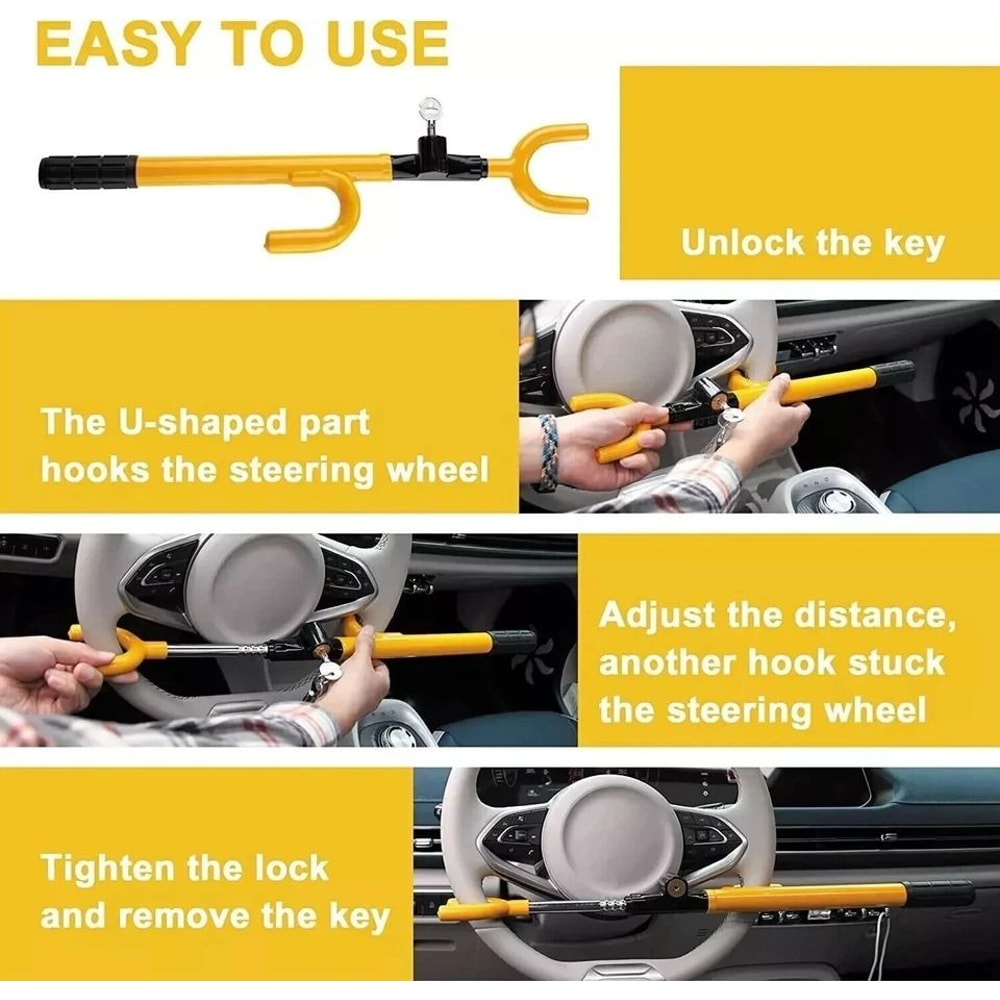 Universal Steering Wheel Lock For Car Van Truck Twin Hooks AntiTheft Device 2