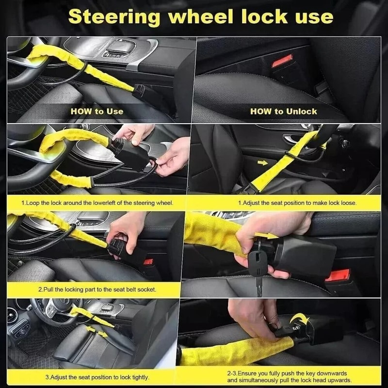 Universal AntiTheft Steering Wheel Lock For Car Truck SUV Heavy Duty Vehicle Protection 4