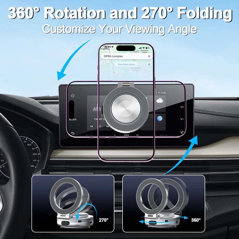 Rotating Vacuum Magnetic Car Phone Mount With Strong Suction Cup 1