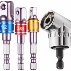 right angle drill attachment set with impact grade socket adapters for tight spaces