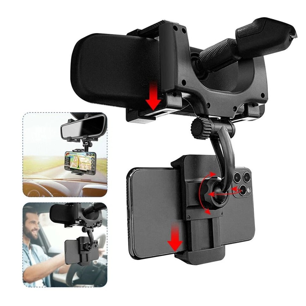 Rotatable Rearview Mirror Phone Holder Car Mount For IPhone Samsung And More 2