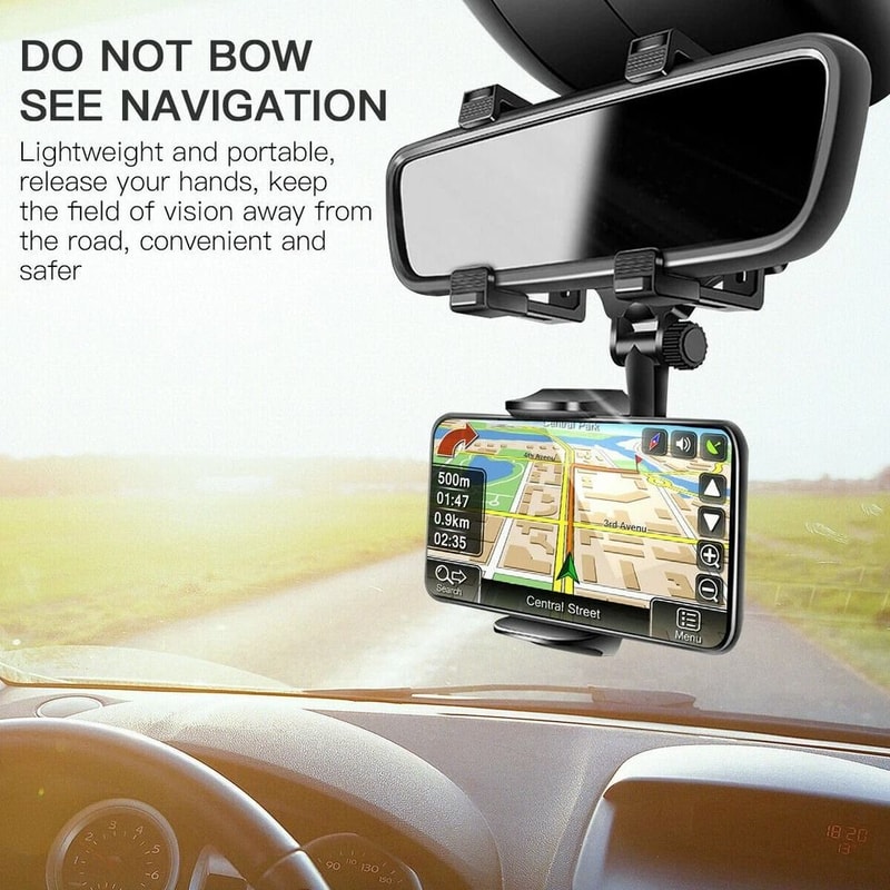 Rotatable Rearview Mirror Phone Holder Car Mount For IPhone Samsung And More 7