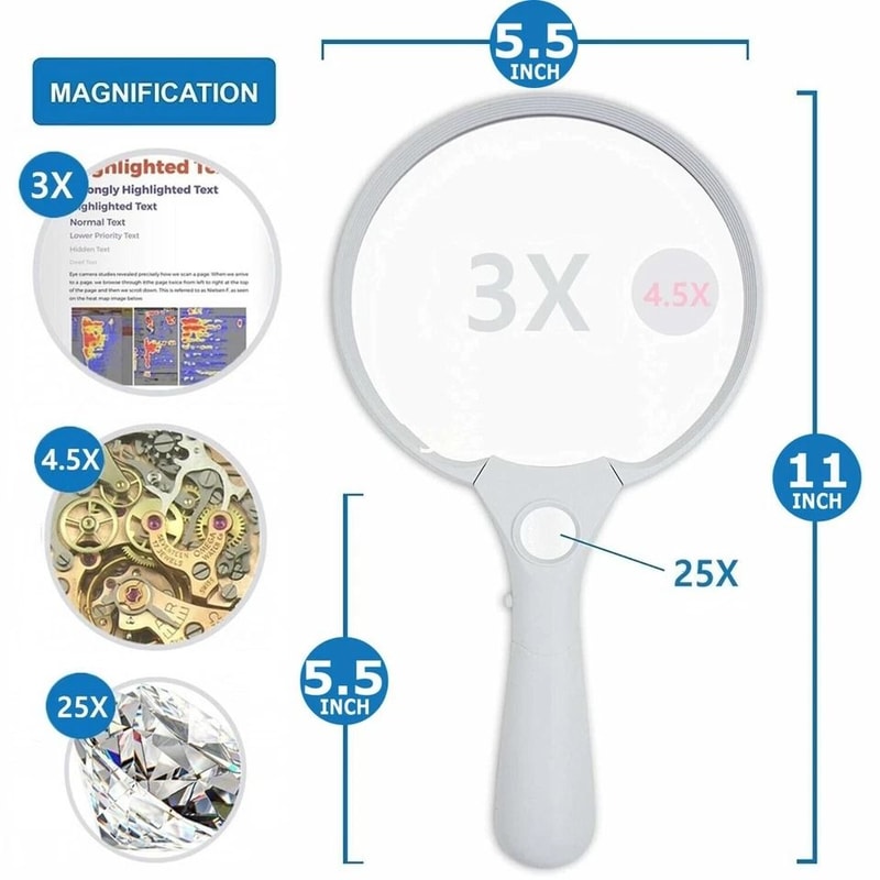 Lens Handheld Magnifier With Light For Reading Jewelry Crafts And Close Detail Viewing 8