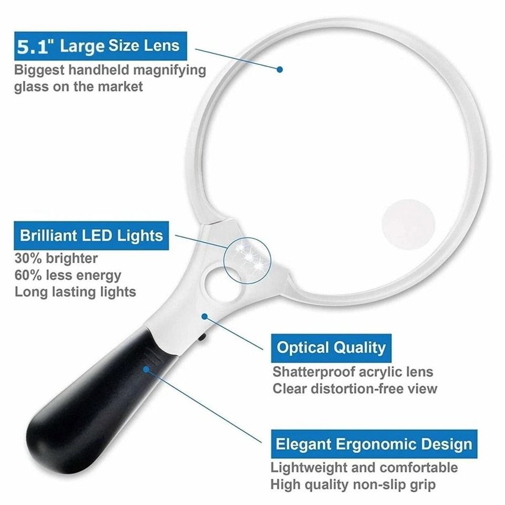Lens Handheld Magnifier With Light For Reading Jewelry Crafts And Close Detail Viewing 6