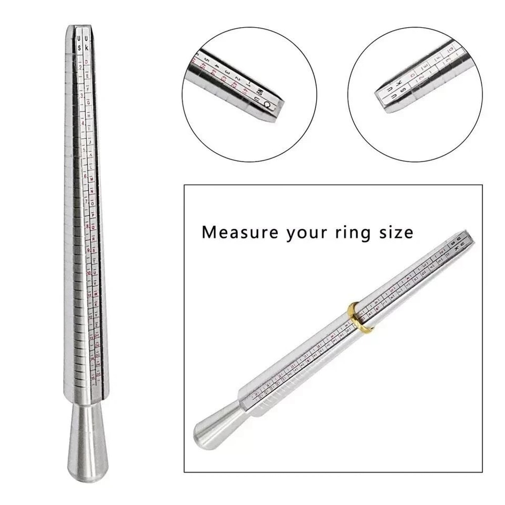 Metal Ring Sizer Tool With Ring Mandrel And Finger Sizing Gauge 1