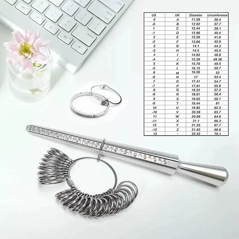 Metal Ring Sizer Tool With Ring Mandrel And Finger Sizing Gauge 3