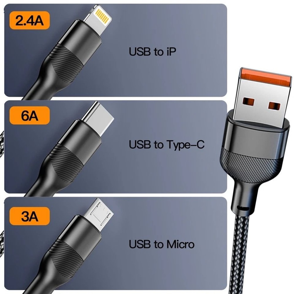 Charging Cable Fast Multi Charger For IPhone USB C Micro USB Nylon Braided 1