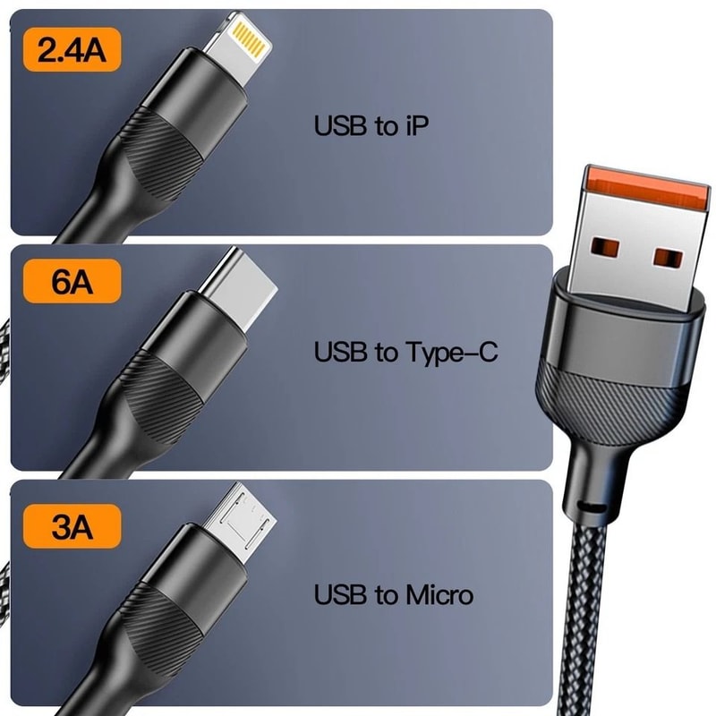 Charging Cable Fast Multi Charger For IPhone USB C Micro USB Nylon Braided 1