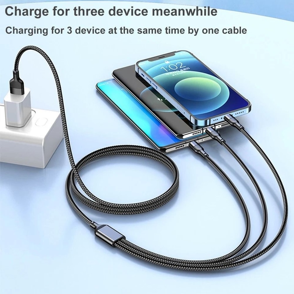Charging Cable Fast Multi Charger For IPhone USB C Micro USB Nylon Braided 2
