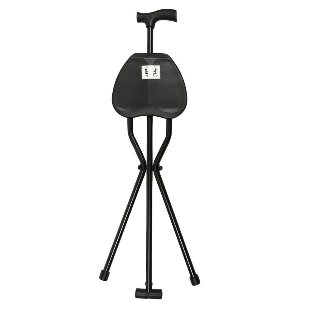 Adjustable Folding Walking Cane With Seat Portable Tripod Cane Stool For Seniors 5