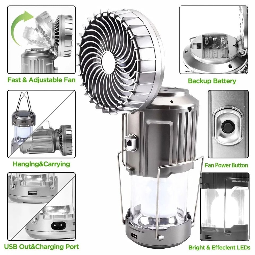 Solar Camping Lantern With Rechargeable Fan Collapsible Design 5