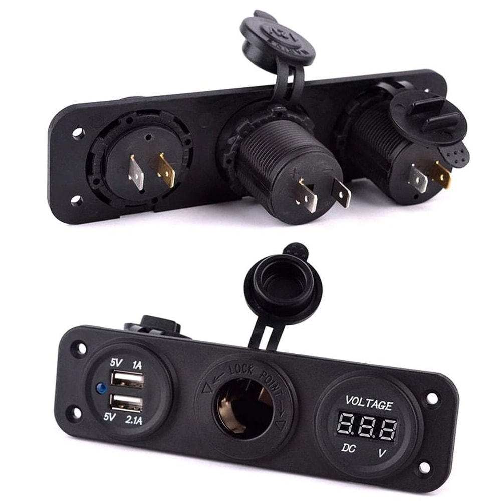 Blue Waterproof Voltmeter Dual USB Charger For Vehicles Motorcycle Boat Car 1