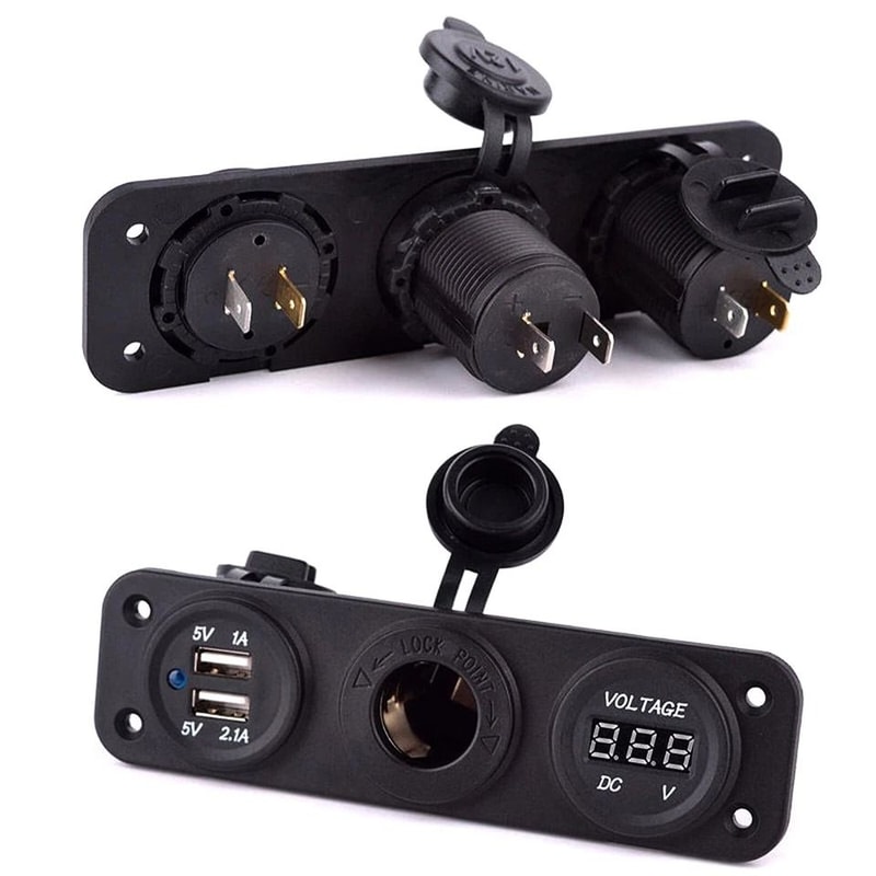 Blue Waterproof Voltmeter Dual USB Charger For Vehicles Motorcycle Boat Car 1