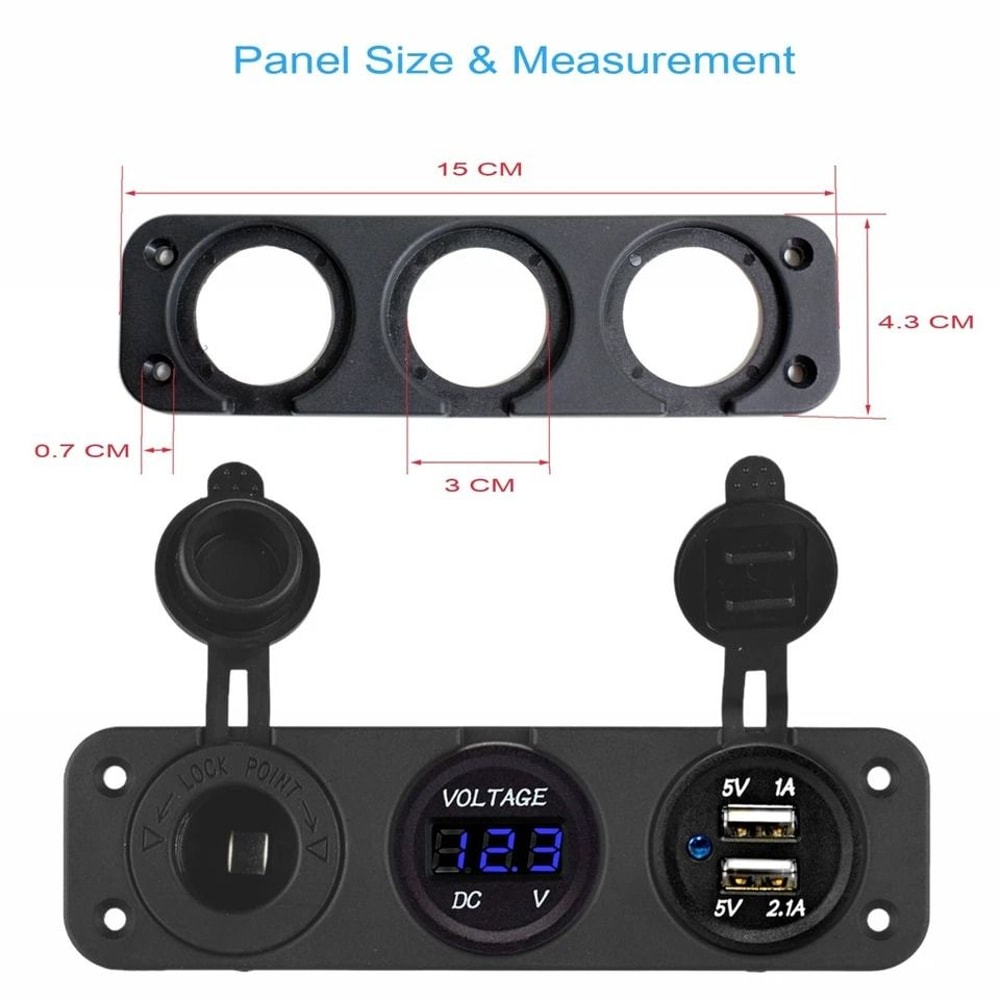 Blue Waterproof Voltmeter Dual USB Charger For Vehicles Motorcycle Boat Car 7