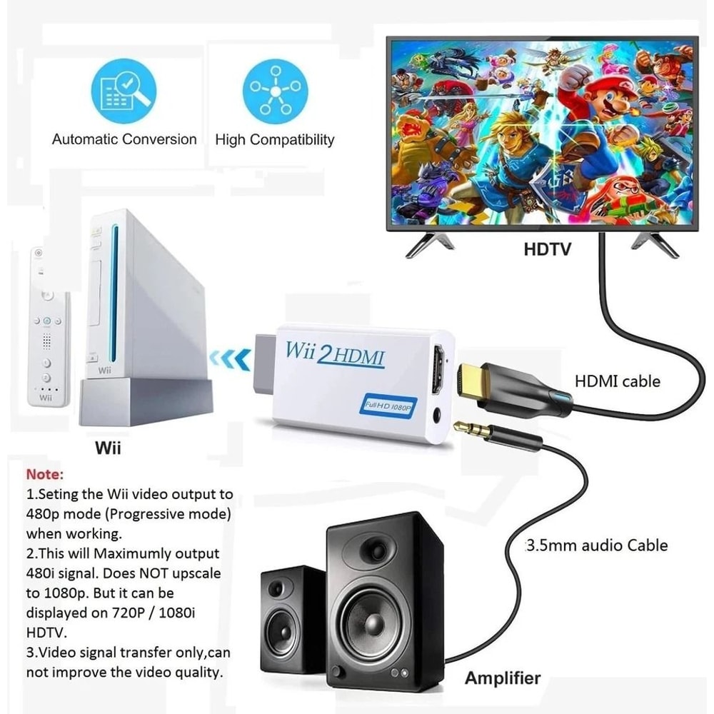 Wii To HDMI Converter Adapter HD Upscaling With Audio Output For Wii 1