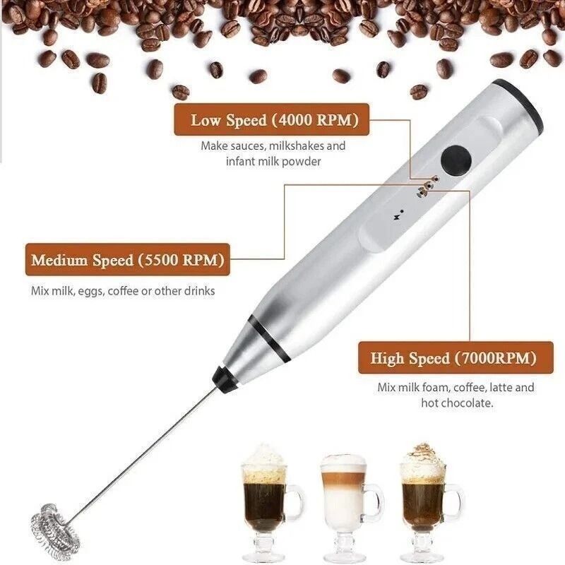 USB Rechargeable Electric Milk Frother With Double Whisk Handheld Coffee Foam Mixer 1