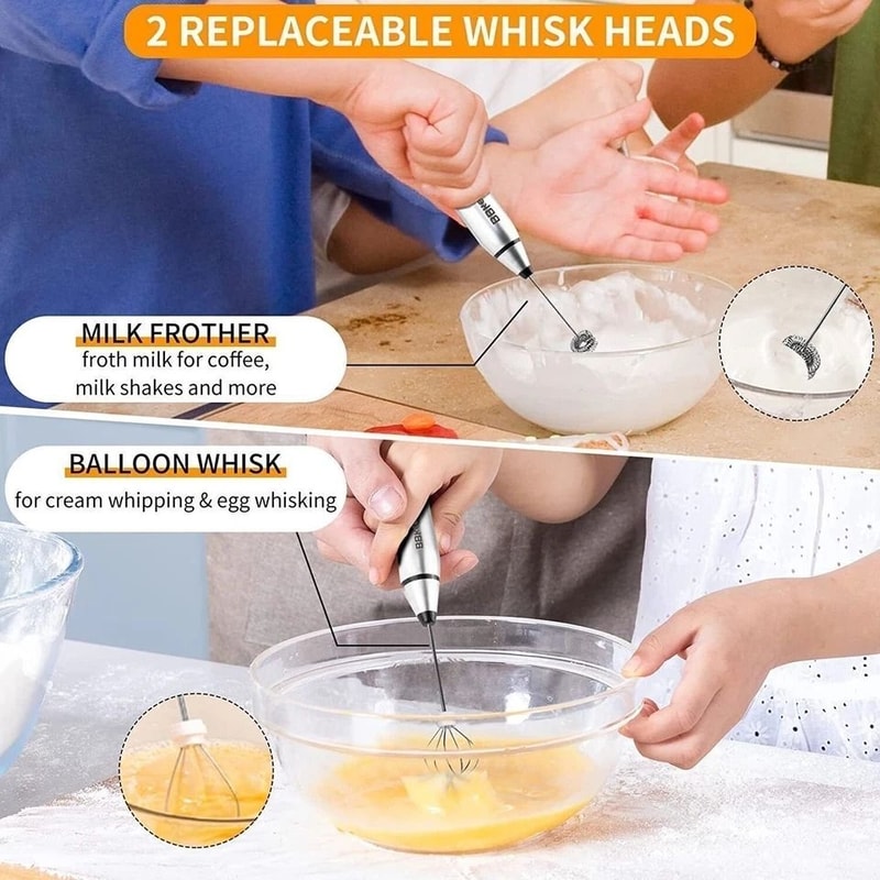 USB Rechargeable Electric Milk Frother With Double Whisk Handheld Coffee Foam Mixer 2