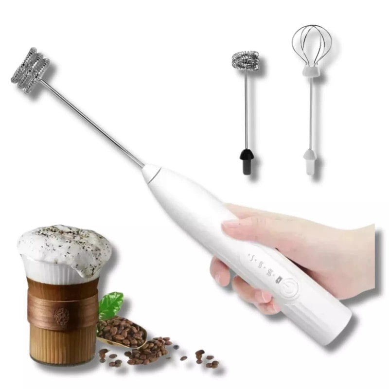 USB Rechargeable Electric Milk Frother With Double Whisk Handheld Coffee Foam Mixer 0