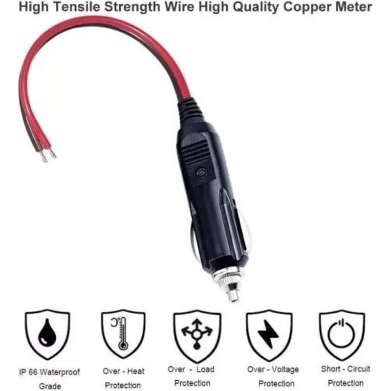 Fused Male Cigarette Lighter Socket Plug Connector Cable Leads For Vehicles 3