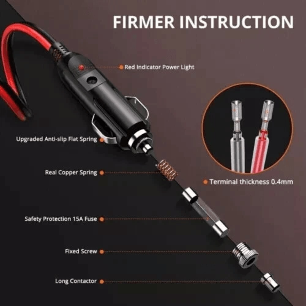 Fused Male Cigarette Lighter Socket Plug Connector Cable Leads For Vehicles 7