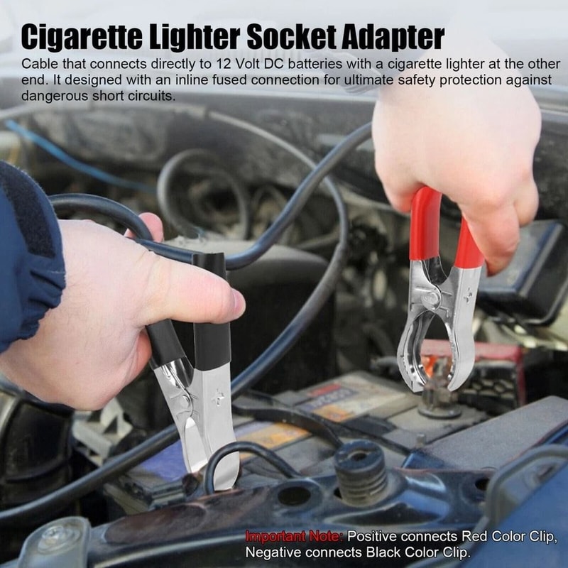 Car Battery Alligator Clamp Power Adapter Socket With Cigarette Lighter Connector 4