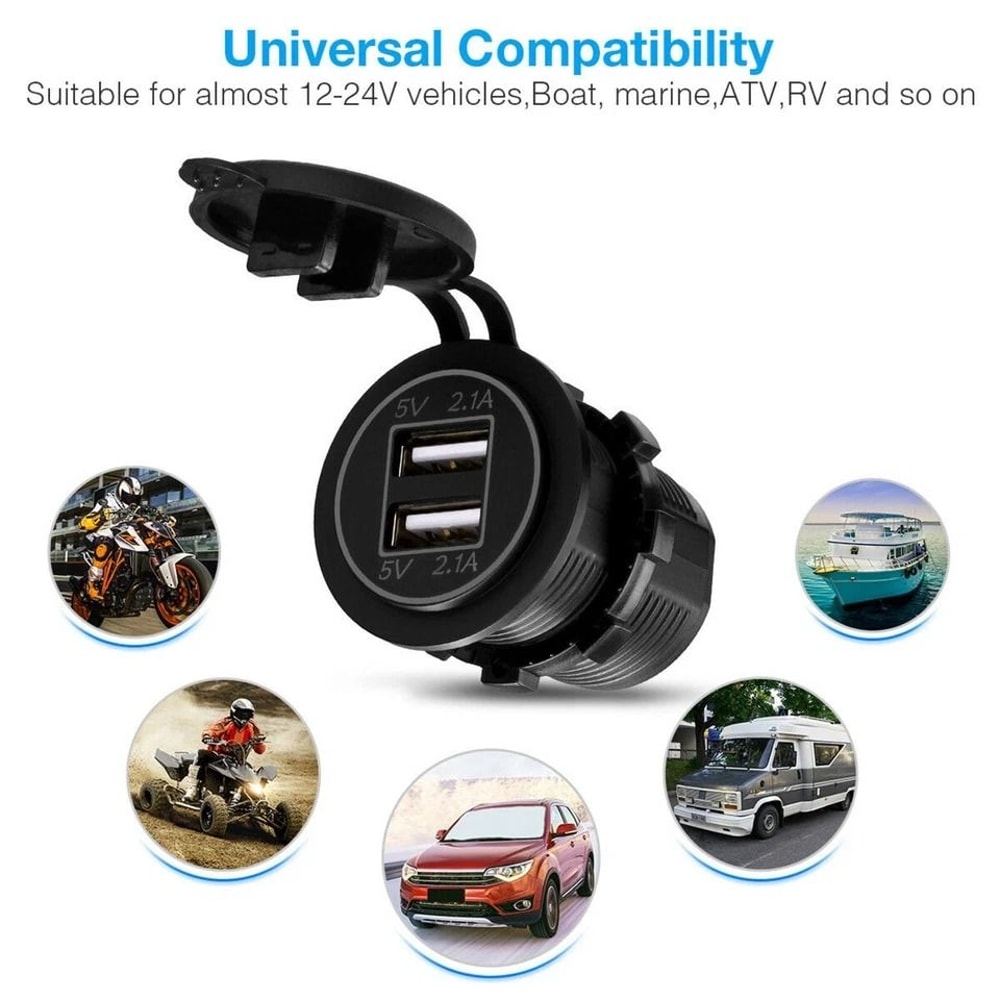 Car Charger With Dual USB Ports LED Power Outlet For Quick Charging 5