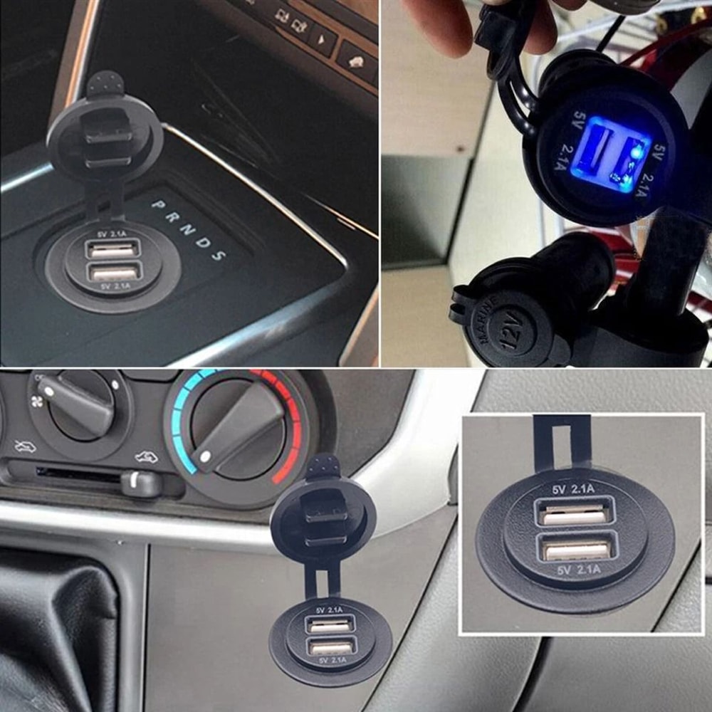 Car Charger With Dual USB Ports LED Power Outlet For Quick Charging 6