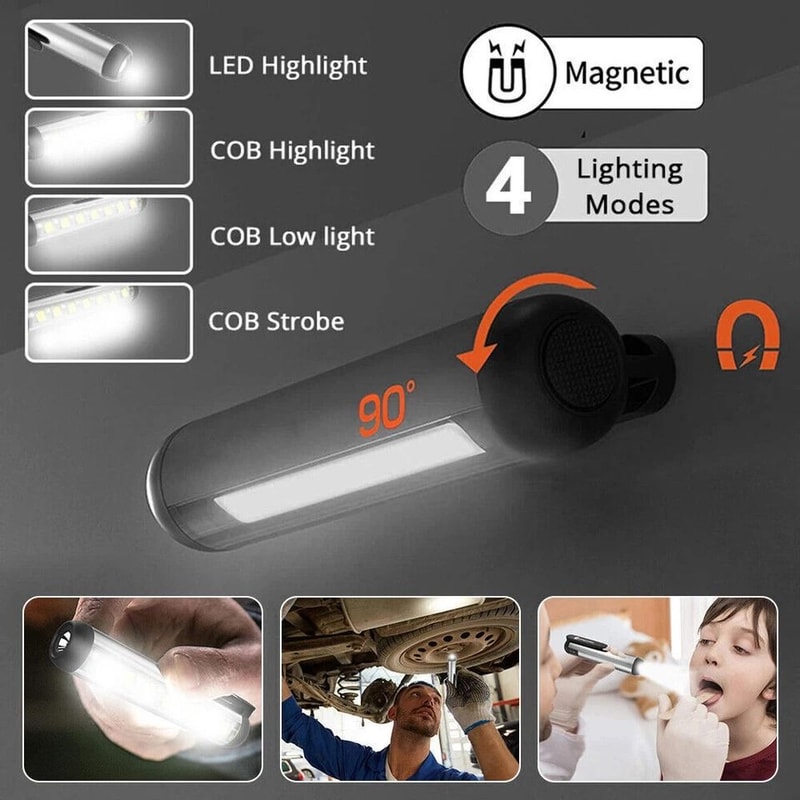 Magnetic Rechargeable COB LED Flashlight Work Light Super Bright Compact Torch Penlight 3