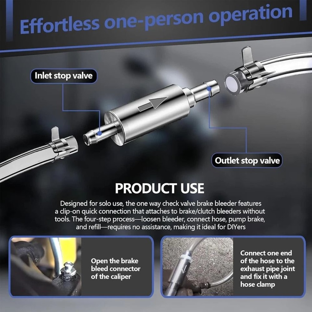 Brake Bleeder Kit Hose With OneWay Check Valve For Car Motorcycle Brake Fluid Maintenance 2