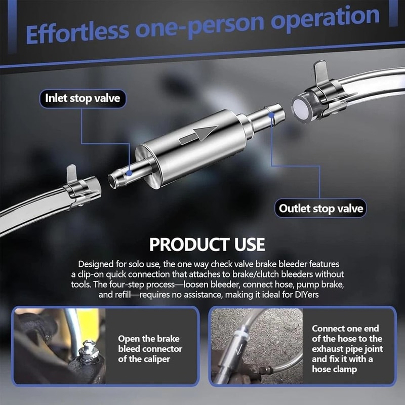 Brake Bleeder Kit Hose With OneWay Check Valve For Car Motorcycle Brake Fluid Maintenance 2