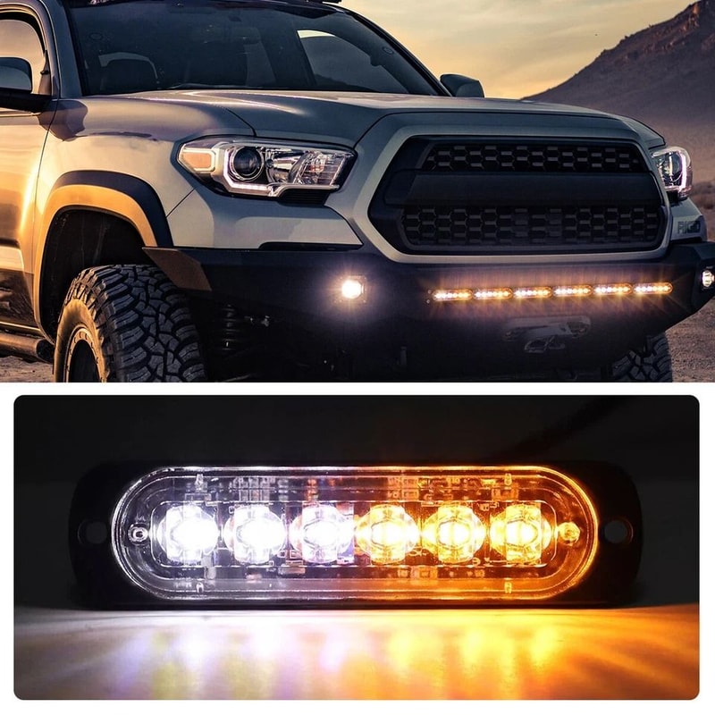 LED Strobe Light Bar AmberWhite Flashing Hazard Beacon For Cars And Trucks 4